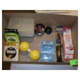 FISH HOOKS, FISHING LINE, RUBBER WORMS, LURE, ETC