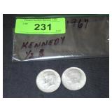 (2) 1967 KENNEDY SILVER  HALF DOLLARS