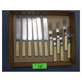 VINTAGE KNIVES & FORKS  BONE? HANDLES