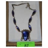 MEXICO SILVER NECKLACE W/ PLASTIC BLUE STONES