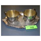 VINTAGE STERLING SILVER CREAMER, SUGAR & TRAY 320G