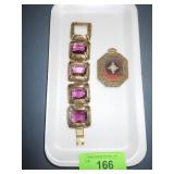 VINTAGE COMPACT & BRACELET (1 MISSING STONE)