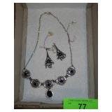 STERLING NECKLACE & EARRINGS (925) W/ HEMATITE