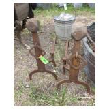 VINTAGE CAST IRON FIREPLACE ANDIRONS / FIRE DOGS