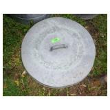 VINTAGE GALVANIZED TRASH CAN LID 'JOIN THE MAYORS>