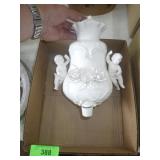 VINTAGE CERAMIC CHERUBS WALL POCKET WATER FOUNTAIN