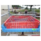 2 PLASTIC BREAD CARRIERS, METAL BASKET