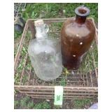 VINTAGE BOTTLES IN WIRE CRATE