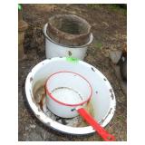 VINTAGE ENAMELWARE & WOODEB BUCKET **SEE PICS FOR>