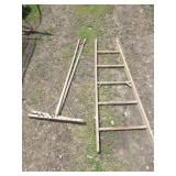 VTG WOODEN LADDER SECTION (69'), 2 HAY RAKES FOR>>