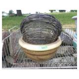 1 CERAMIC PLANTER, 1 WICKER HANGING BASKET