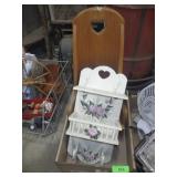 WOODEN DOLL CHAIR, PAINTED SHELF