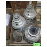 ASST. VINTAGE OIL LAMPS & CHIMNEYS