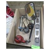 VINTAGE OIL CANS, CAR MIRROR. LEVELS