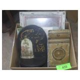 VINTAGE WOOD TRIM, PAINTED MIRROR, SHELF, ETC