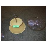 VTG PADEN CITY TIDBIT TRAY, GOLD RIMMED BOWL &>>>>