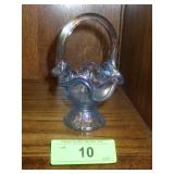 FENTON IRIDESCENT BLUE GLAS BASKET 5 1/12' TALL