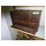VINTAGE OAK MACHINISTS CHEST W/ KEY 20 x 8 x 12