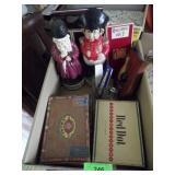 VODKA & BRANDY DECANTERS, CIGAR BOXES, VTG CARDS>>