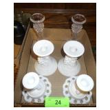 VINTAGE DORIC LACE MILK GLASS CANDLESTICK HOLDERS>