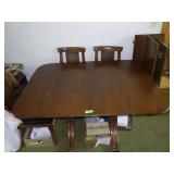 VTG DROP LEAF DINING TABLE W/ 6 CHAIRS & 5 LEAVES>