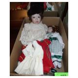 2 PORCELAIN DOLLS, DOLL CLOTHES
