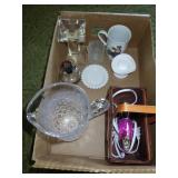 VINTAGE MILKGLASS HOBNAIL HAT, CRYSTAL PITCHER>>>