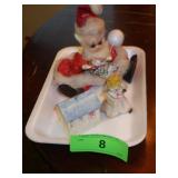 VTG PAPER MACHE SANTA, PUTZ HOUSE, SPUN COTTON>>>