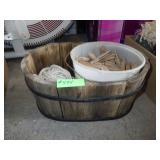 WOODEN PLANTER, WOODEN CLOTHES PINS, CLOTHES LINE