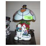 SNOWMAN LAMP W/ STAINED GLASS ? SHADE 12' TALL