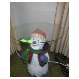 GLASS TOP SNOWMAN TABLE (DAMAGE ON HAT - SEE PICS>