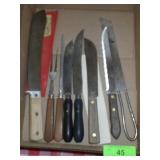 VINTAGE KNIVES, CARVING SET, BREAD KNIFE