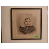 ANTIQUE CHALK DRAWING 17 x 18  *W/ TEAR - SEE PIC*