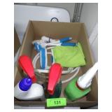 WINDEX, TOILET BOWL CLEANER, SHOWER HOSE, BRUSHES