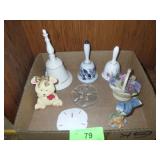 ASST. BELLS, FIGURINES, SAND DOLLAR PAPERWEIGHT &>