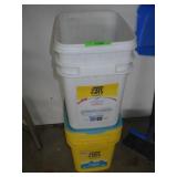 2 KITTY LITTER CONTAINERS (1 W/ A LITTLE BIT OF >>