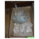 PUNCH BOWL, CUPS & PLASTIC LADELS (SOME CUPS ARE>>