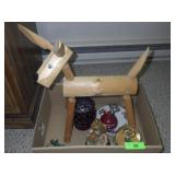 WOODEN REINDEER, TIDBIT TRAY, MUSIC BOXES, ETC