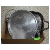 VINTAGE ALUMINUM TRAYS, SILVERPLATE PLATTER