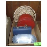 LUNCH BOX, TIN, BASKET & METAL PLANTER