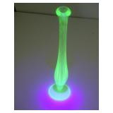 VINTAGE URANIUM GLASS BUD VASE 10'