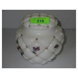 VTG CONSOLIDATED QUILTED MILK GLASS BISCUIT JAR >>