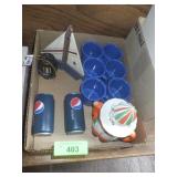 VINTAGE CLOWN JUICER, ENAMELWARE CUPS, FOAM PEPSI>
