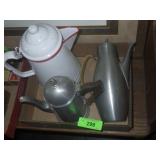 PEWTER COFFEE POTS, VTG ENAMELWARE COFFEE POT