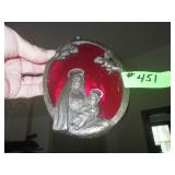 RUBY RED STAINED GLASS JESUS & MARY SUNCATCHER>>>>