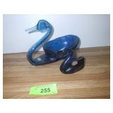 VTG RAINBOW GLASS SWAN DISH & PAPERWEIGHT (BROKEN>
