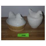 VTG AVON MILK GLASS HEN ON NEST  & HEN ON BASKET