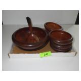 VINTAGE HAND TURNED ? WOODEN SALAD BOWL SET
