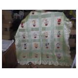VINTAGE QUILTED SILK BEDSPREAD W/ APPLIQUED >>>>
