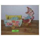 VTG TOY KRAFT WOODEN BUNNY PULLING CART PULL TOY